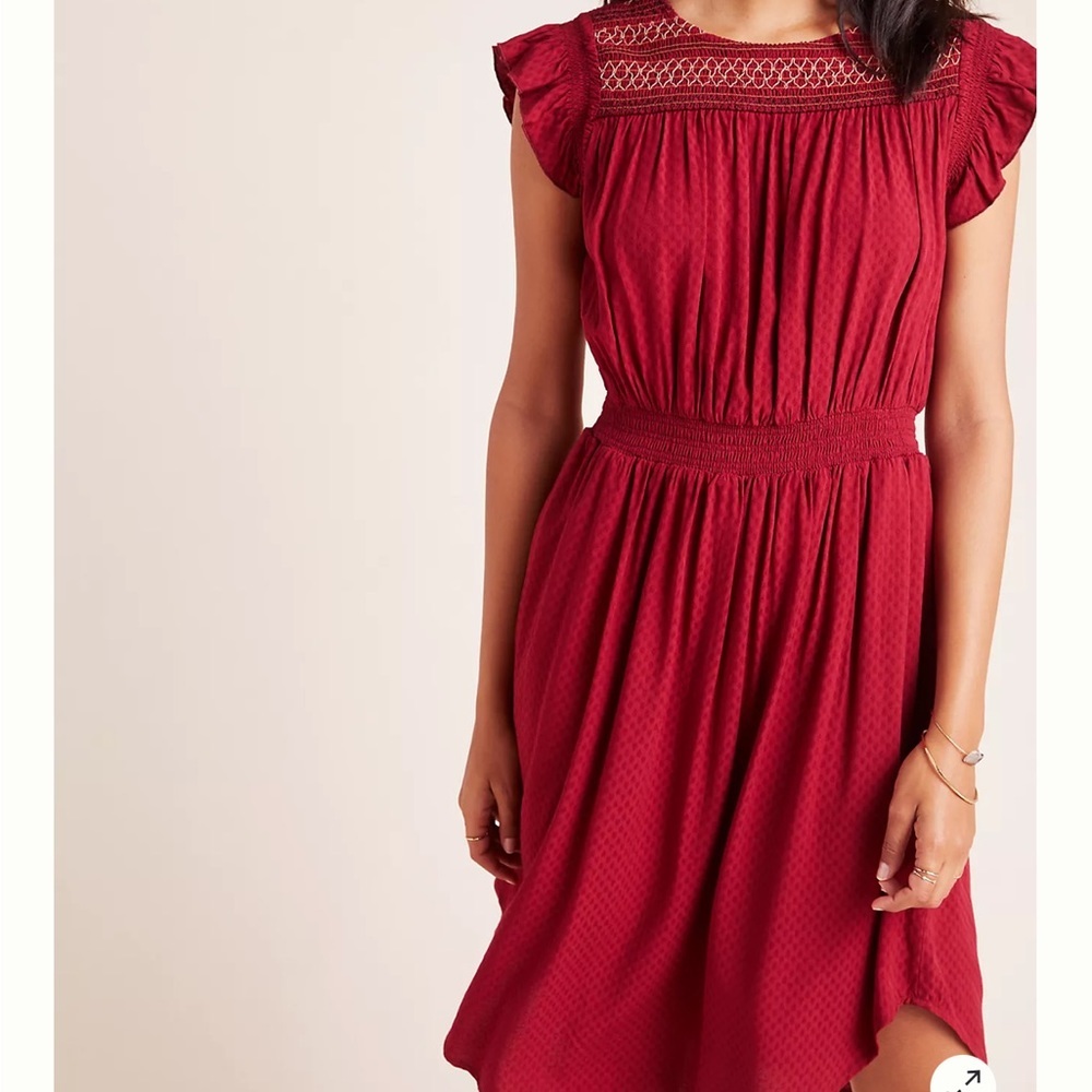 DOLAN Left Coast Anthropologie Tansy Smocked Midi Wine Red Dress Womens Small P